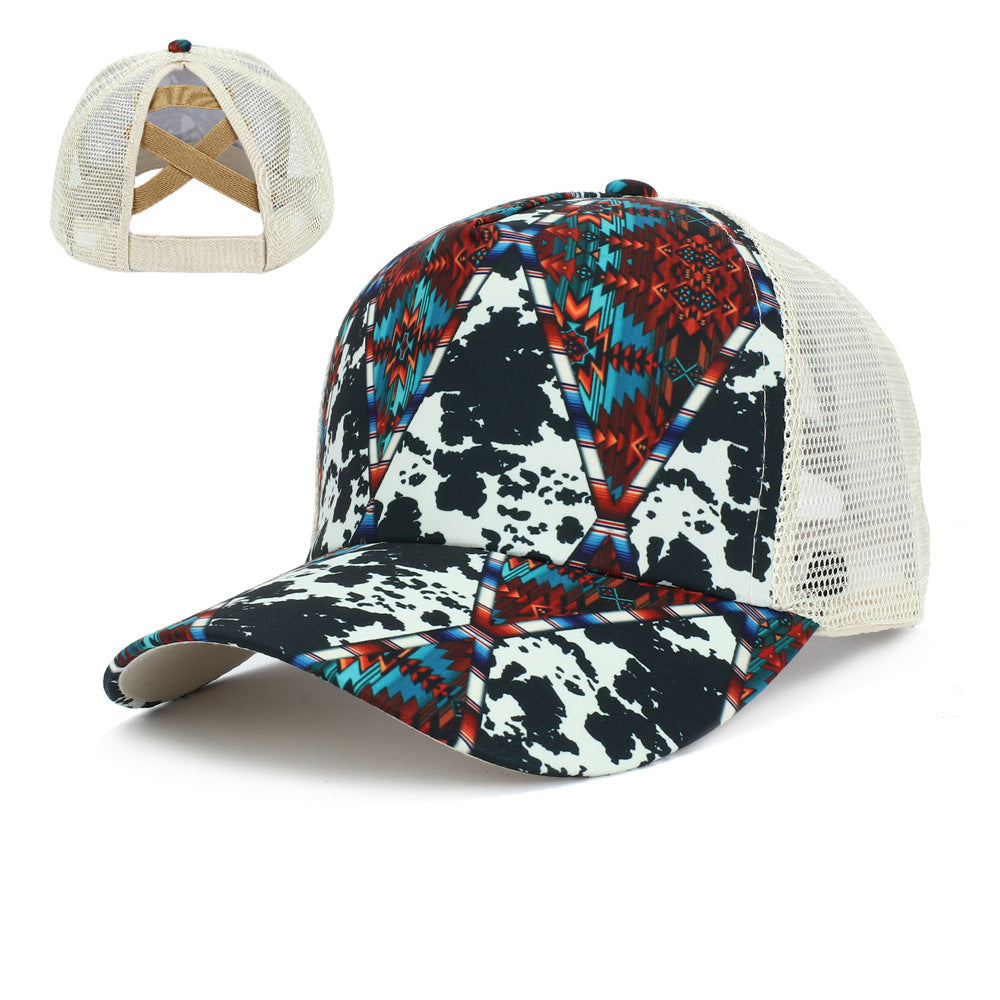 Wholesale  Western style Cross Ponytail Print Baseball Cap Peaked Cap